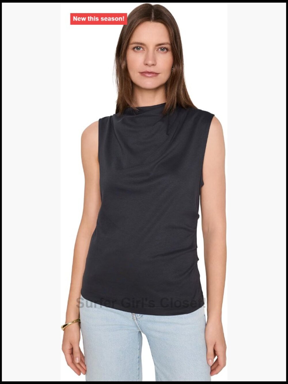 Vince Sleeveless Draped Tank Top Relaxed Fit Cotton